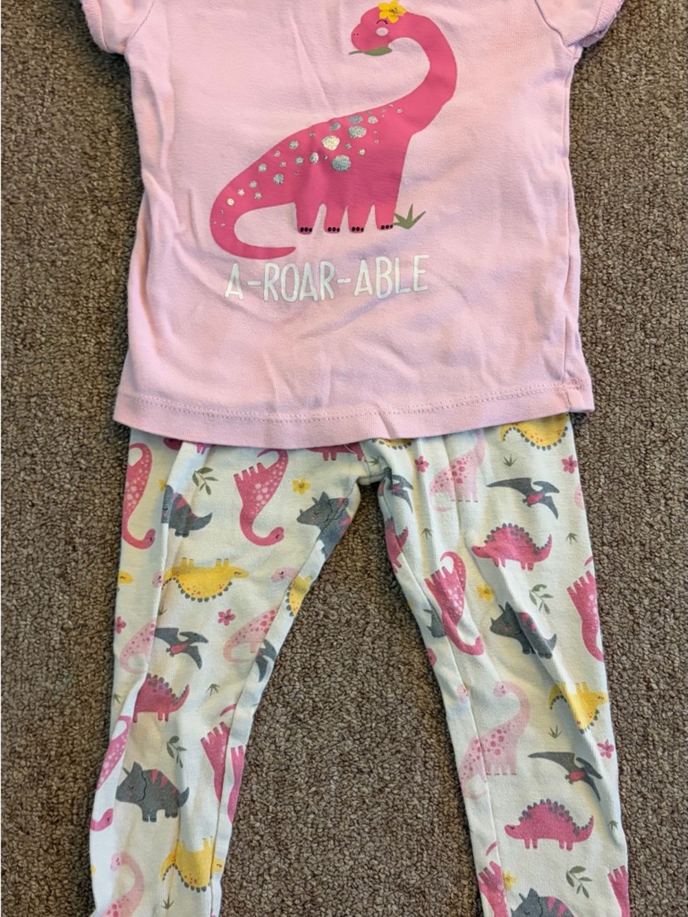 Wonder Nation Pink “A-Roar-Able” Dino Pajama Set (2T)